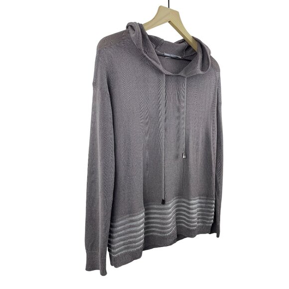 One Grey Day Women's Large Linen Open Weave Knit Drop Shoulder Beach Hoodie - Picture 4 of 13